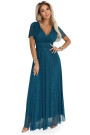  635-1 MELANIA long, shiny dress with a neckline and short sleeves - bottle green 