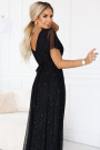  635-2 MELANIA long, shiny dress with a neckline and short sleeves - black 