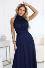  636-2 VERONICA luxurious long dress with a brocade accent and a chic cut - navy blue 