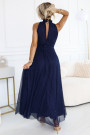  636-2 VERONICA luxurious long dress with a brocade accent and a chic cut - navy blue 