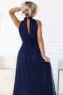  636-2 VERONICA luxurious long dress with a brocade accent and a chic cut - navy blue 