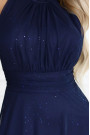  636-2 VERONICA luxurious long dress with a brocade accent and a chic cut - navy blue 