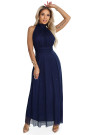  636-2 VERONICA luxurious long dress with a brocade accent and a chic cut - navy blue 