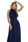 636-2 VERONICA luxurious long dress with a brocade accent and a chic cut - navy blue 