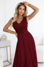  637-1 Long evening dress with a brocade accent and a deep neckline - burgundy 