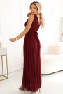  637-1 Long evening dress with a brocade accent and a deep neckline - burgundy 