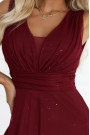  637-1 Long evening dress with a brocade accent and a deep neckline - burgundy 