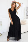  637-2 Long evening dress with a glitter accent and a deep neckline - black 