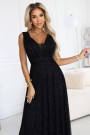  637-2 Long evening dress with a glitter accent and a deep neckline - black 