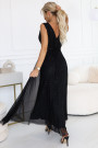  637-2 Long evening dress with a glitter accent and a deep neckline - black 