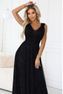  637-2 Long evening dress with a glitter accent and a deep neckline - black 