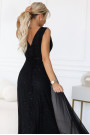  637-2 Long evening dress with a glitter accent and a deep neckline - black 