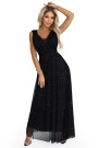  637-2 Long evening dress with a glitter accent and a deep neckline - black 