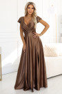  411-14 CRYSTAL satin long dress with a neckline - mocha mousse 