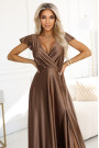  411-14 CRYSTAL satin long dress with a neckline - mocha mousse 