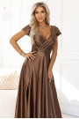  411-14 CRYSTAL satin long dress with a neckline - mocha mousse 