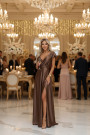  411-14 CRYSTAL satin long dress with a neckline - mocha mousse 