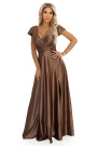  411-14 CRYSTAL satin long dress with a neckline - mocha mousse 
