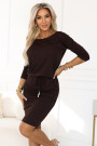  13-169 Sporty midi dress with pockets and a tie waist - chocolate brown 