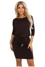  13-169 Sporty midi dress with pockets and a tie waist - chocolate brown 