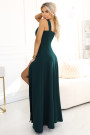  633-2 AURELIA long dress with a leg slit and a diamond neckline - bottle green 