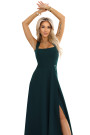  633-2 AURELIA long dress with a leg slit and a diamond neckline - bottle green 