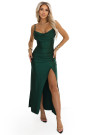  638-2 Long corset satin dress with leg slit - bottle green 