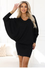  402-10 Comfortable batwing dress with long sleeves - black 