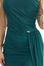  600-2 SELENA shimmering long one-shoulder dress with a slit - green with glitter 