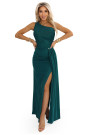 600-2 SELENA shimmering long one-shoulder dress with a slit - green with glitter 