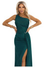  600-2 SELENA shimmering long one-shoulder dress with a slit - green with glitter 
