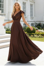  411-15 CRYSTAL satin long dress with a neckline - chocolate 