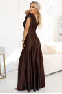  411-15 CRYSTAL satin long dress with a neckline - chocolate 