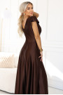  411-15 CRYSTAL satin long dress with a neckline - chocolate 