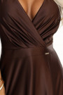  411-15 CRYSTAL satin long dress with a neckline - chocolate 