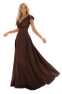  411-15 CRYSTAL satin long dress with a neckline - chocolate 