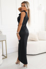  580-6 AURORA long satin one-shoulder dress with roses - black 