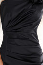  580-6 AURORA long satin one-shoulder dress with roses - black 