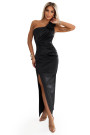  580-6 AURORA long satin one-shoulder dress with roses - black 