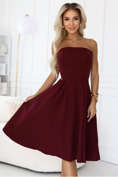 641-1 VIVIENNE corset flared midi dress for special occasions - burgundy 