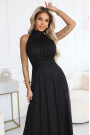  636-3 VERONICA luxurious long dress with a brocade accent and a chic cut - black 