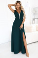  648-1 A fashionable, figure-flattering maxi dress with a leg slit - bottle green 