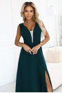  648-1 A fashionable, figure-flattering maxi dress with a leg slit - bottle green 