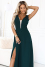  648-1 A fashionable, figure-flattering maxi dress with a leg slit - bottle green 