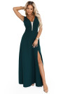  648-1 A fashionable, figure-flattering maxi dress with a leg slit - bottle green 