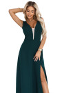  648-1 A fashionable, figure-flattering maxi dress with a leg slit - bottle green 