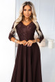  309-14 AMBER elegant long lace dress with a neckline - chocolate 