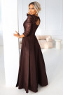  309-14 AMBER elegant long lace dress with a neckline - chocolate 