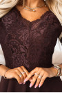  309-14 AMBER elegant long lace dress with a neckline - chocolate 