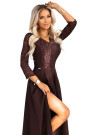  309-14 AMBER elegant long lace dress with a neckline - chocolate 